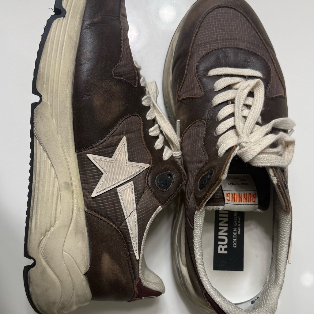 Golden Goose Brown And Cream Running Shoe With Distressed Aesthetic